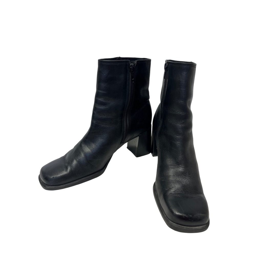 Westies Y2K Chunky Ankle Boots 8M Black Leather Square Toe Block Heel Bratz Goth